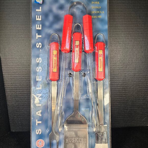 Nebraska Husker Stainless Steel 4 Piece Barbecue Tool Set New - Picture 1 of 10